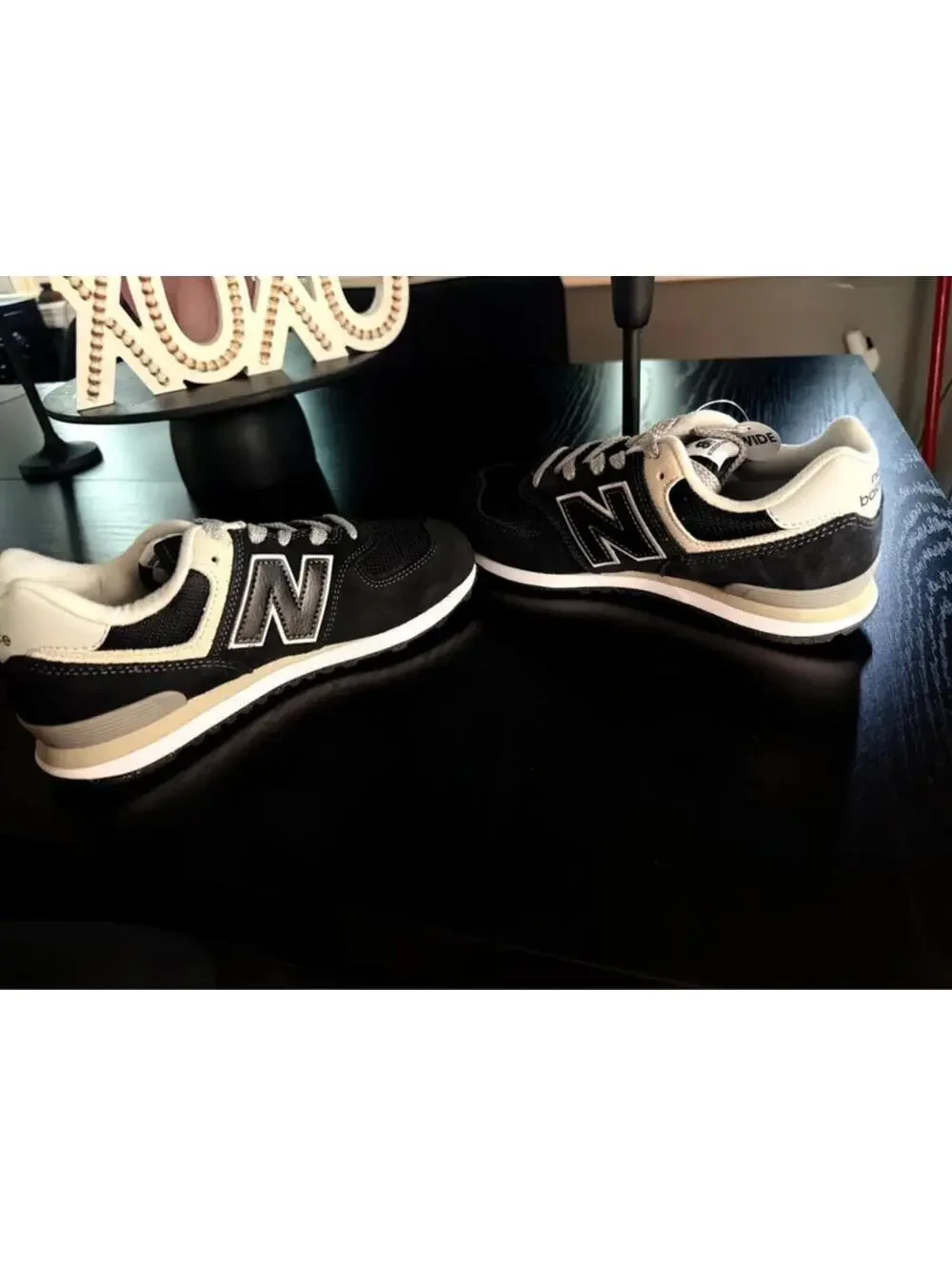 New Balance 574 Core Black White Sneakers Kids 4 Wide Women’s 5.5